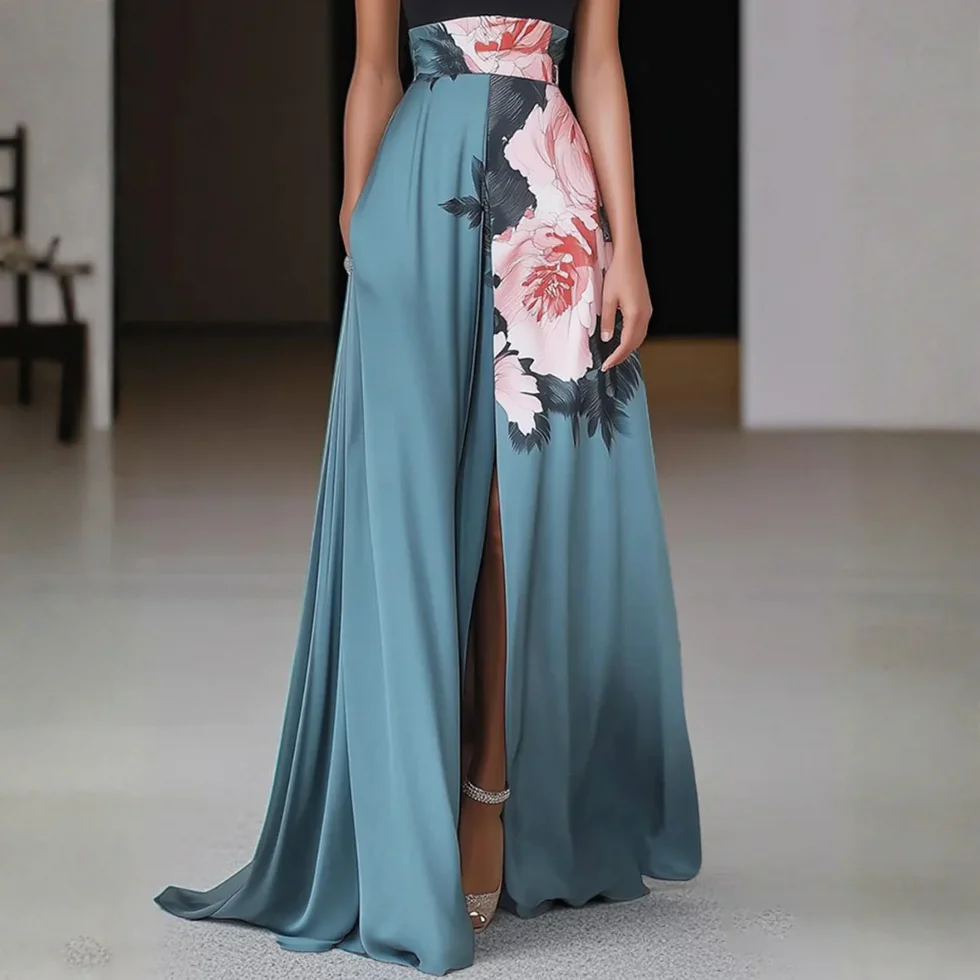 The Halter Patchwork Slit Maxi Dress