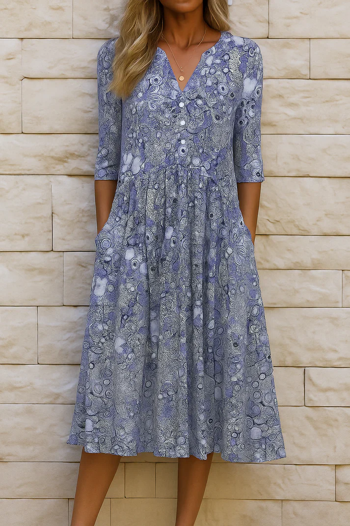 The V-Neck Loose Pocket Midi Dress