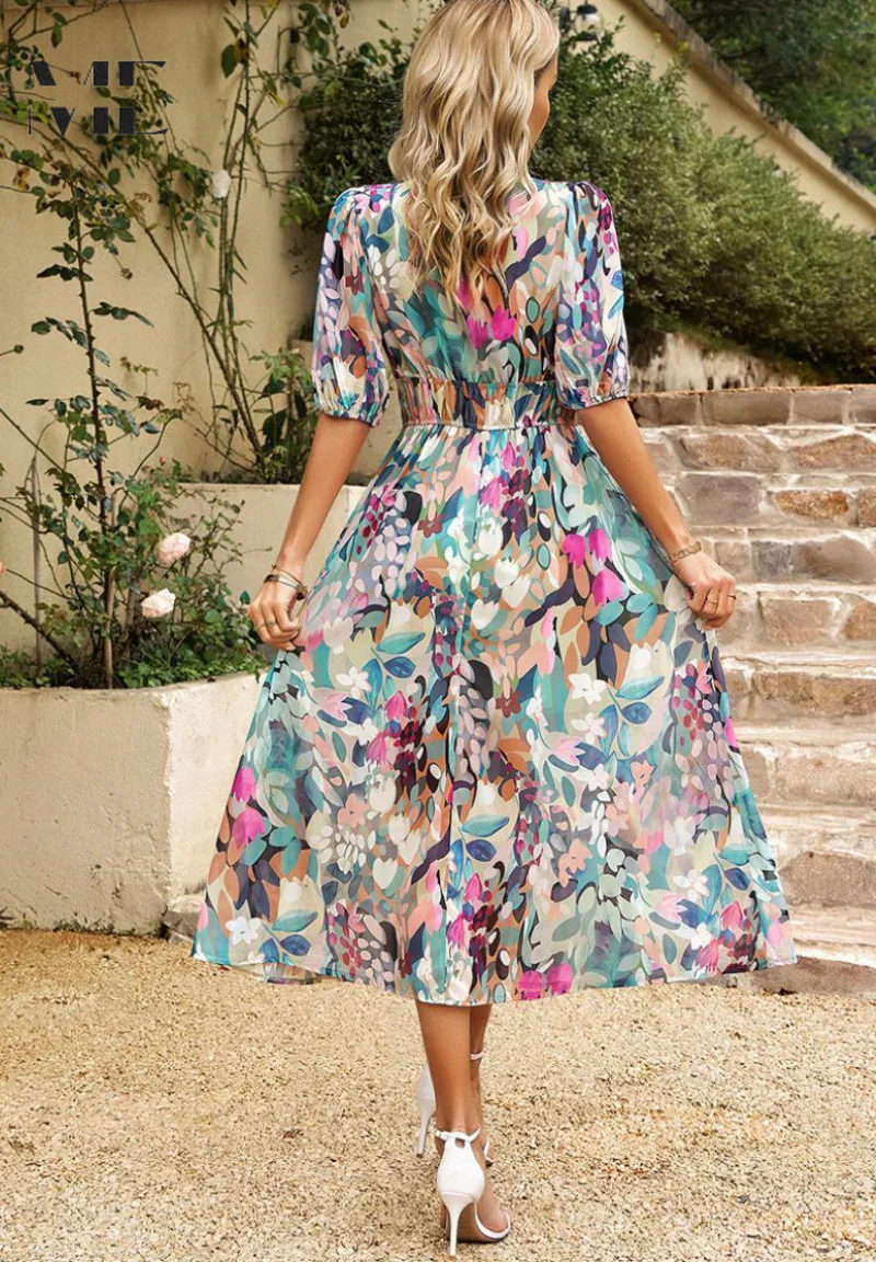 The V-Neck Floral Midi Dress