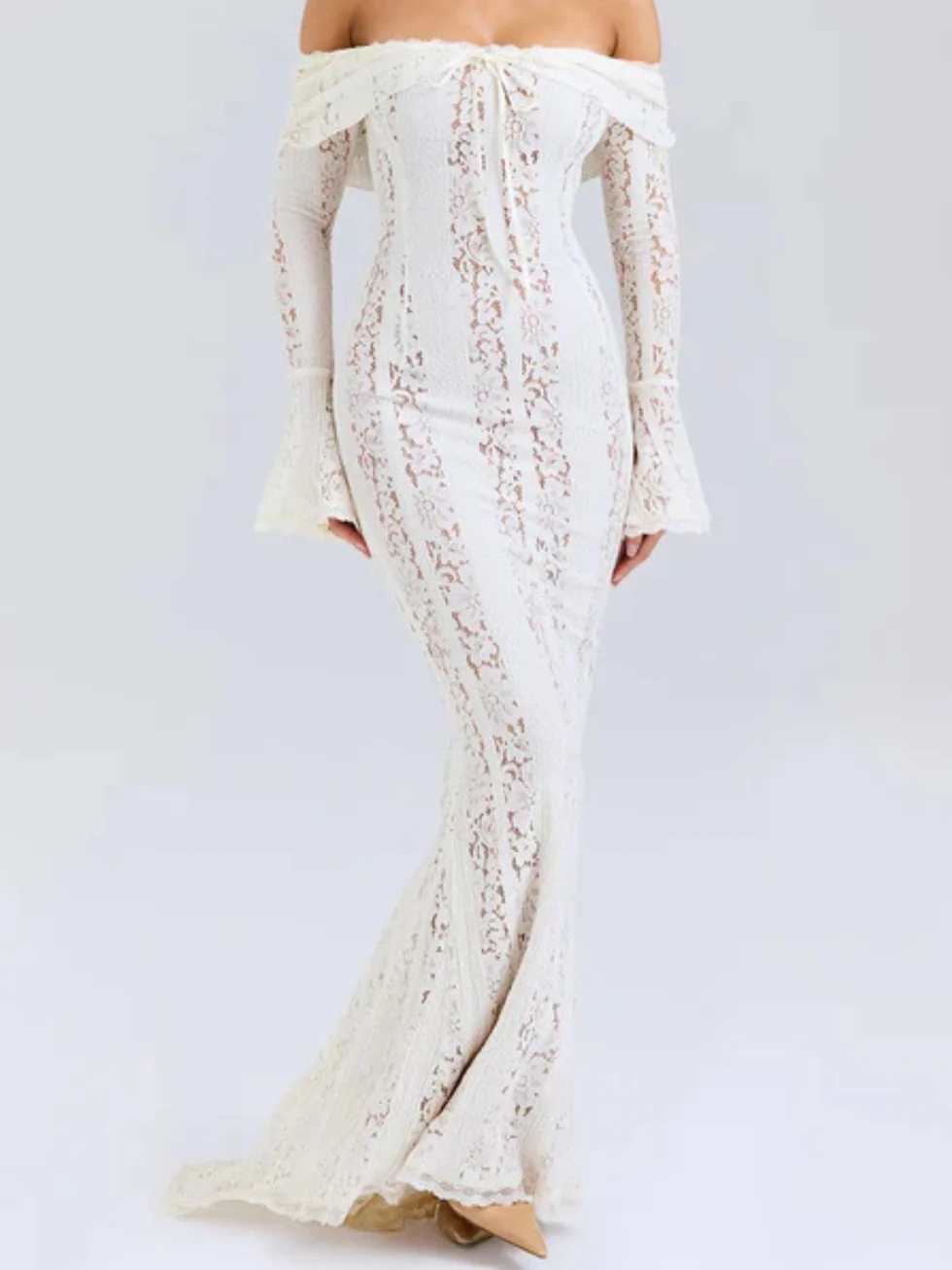 The Lace Off Shoulder Flare Maxi Dress
