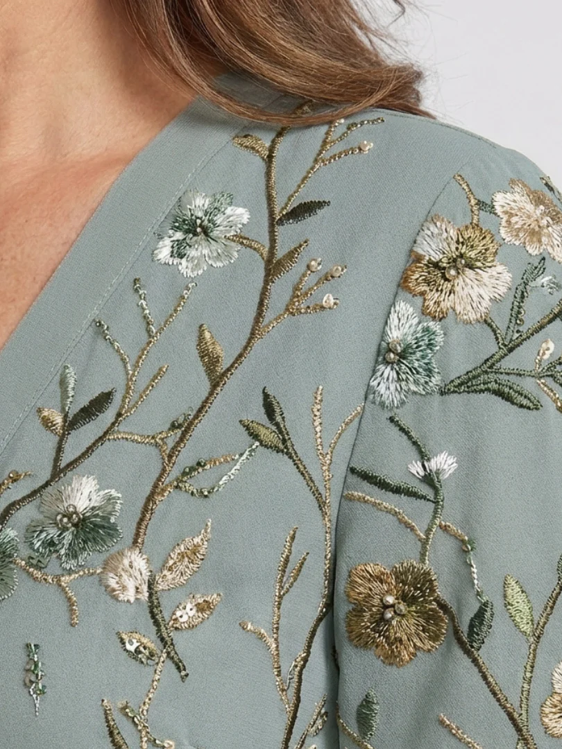 The Floral Print Pleated V Neck Maxi Dress