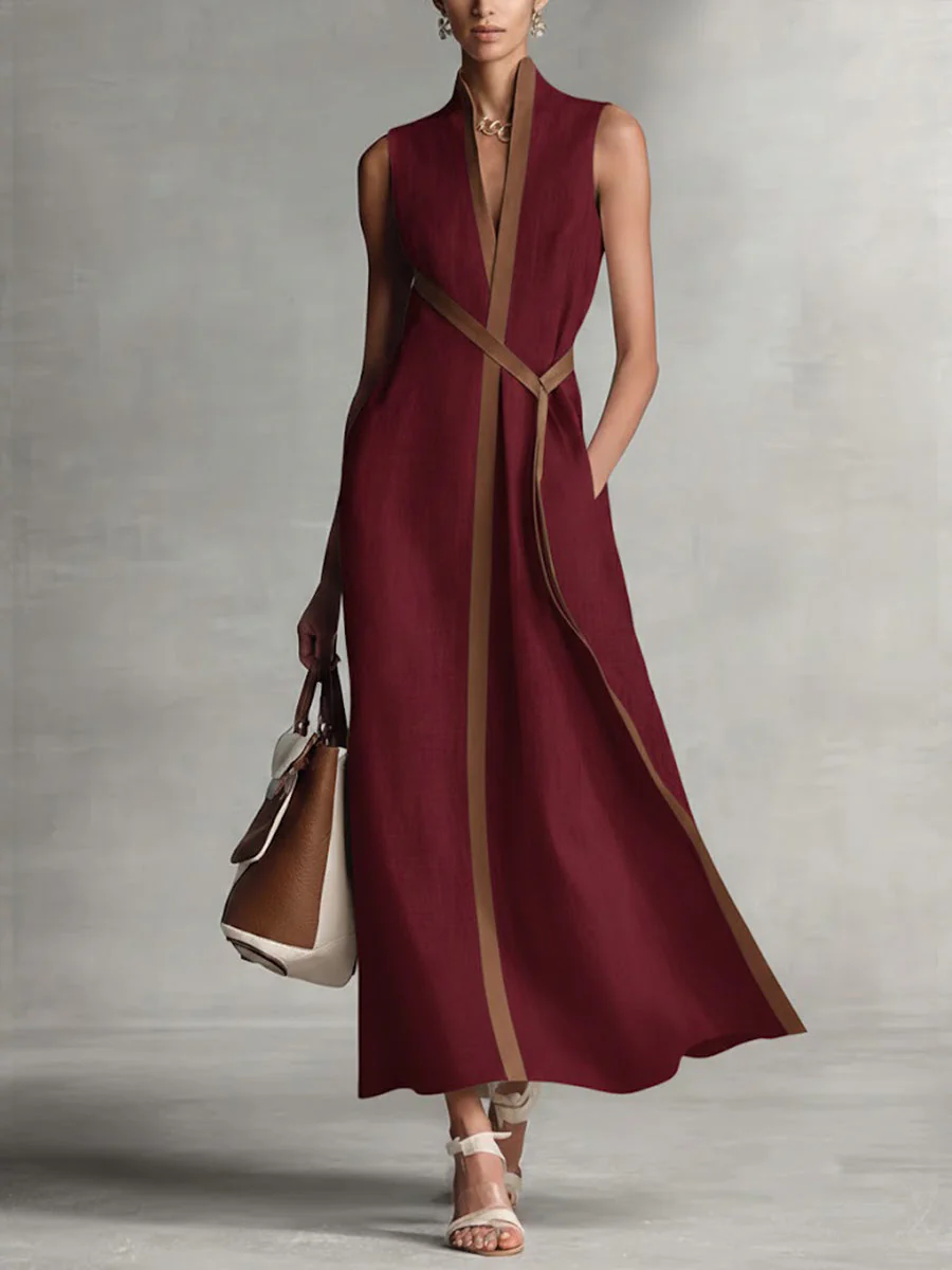 The Contrast Trim Sleeveless A Line Midi Dress