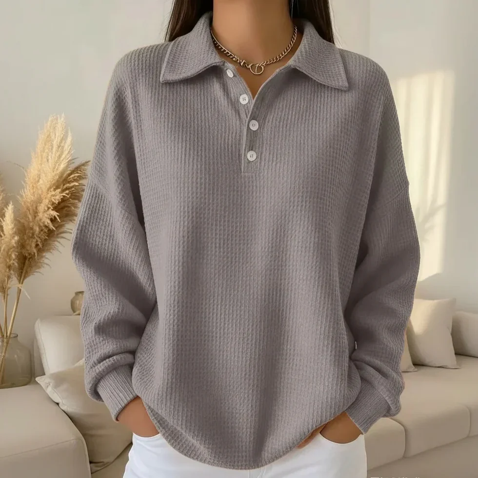 The Button Waffle Polo Top