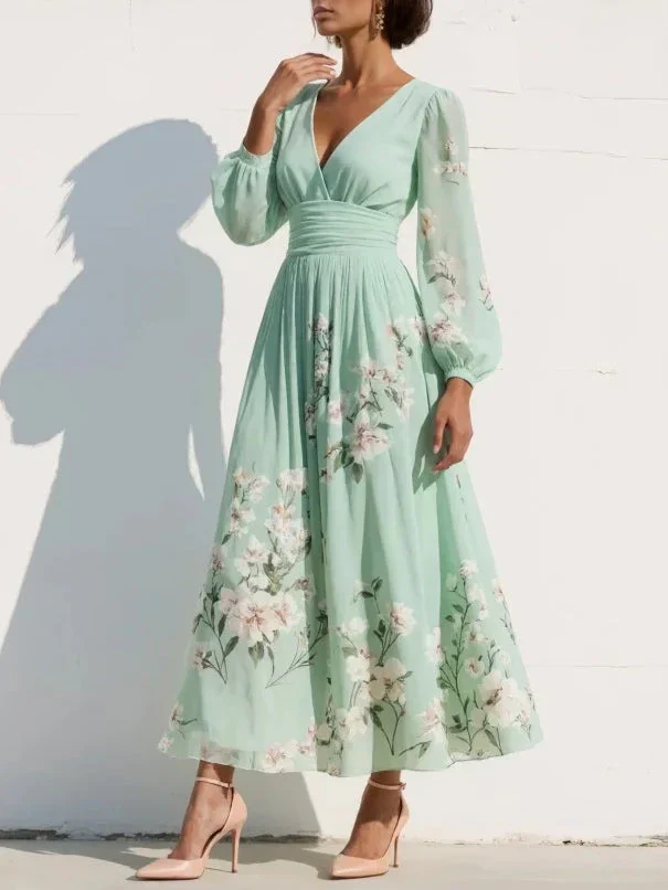 The Floral A Line Dress with Sleeves