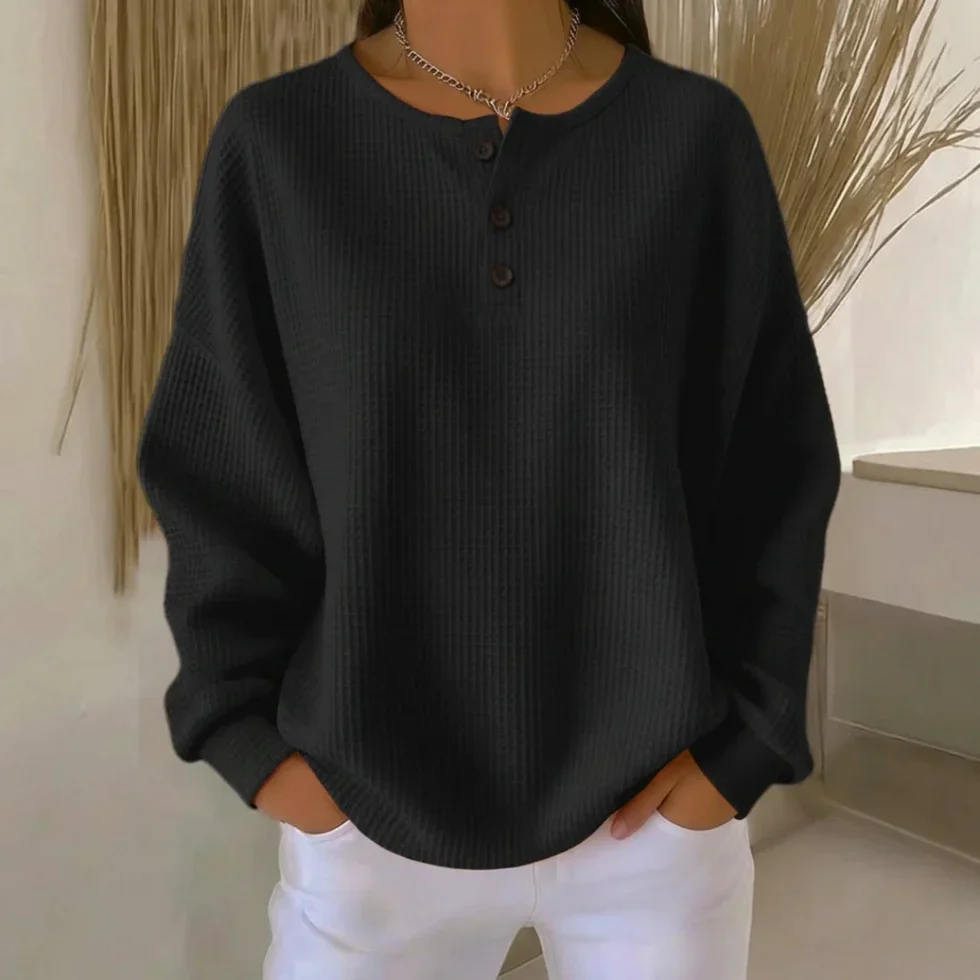 The Waffle Knit Button Top