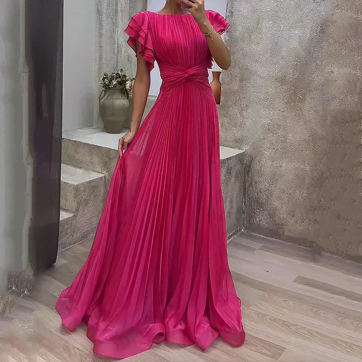 The Ruched Cross Round Neck Long Dress