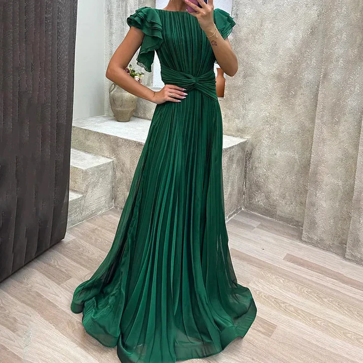 The Ruched Cross Round Neck Long Dress