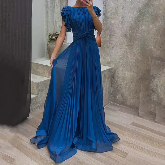 The Ruched Cross Round Neck Long Dress