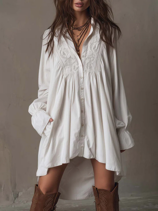 The White Button Loose Mini Dress
