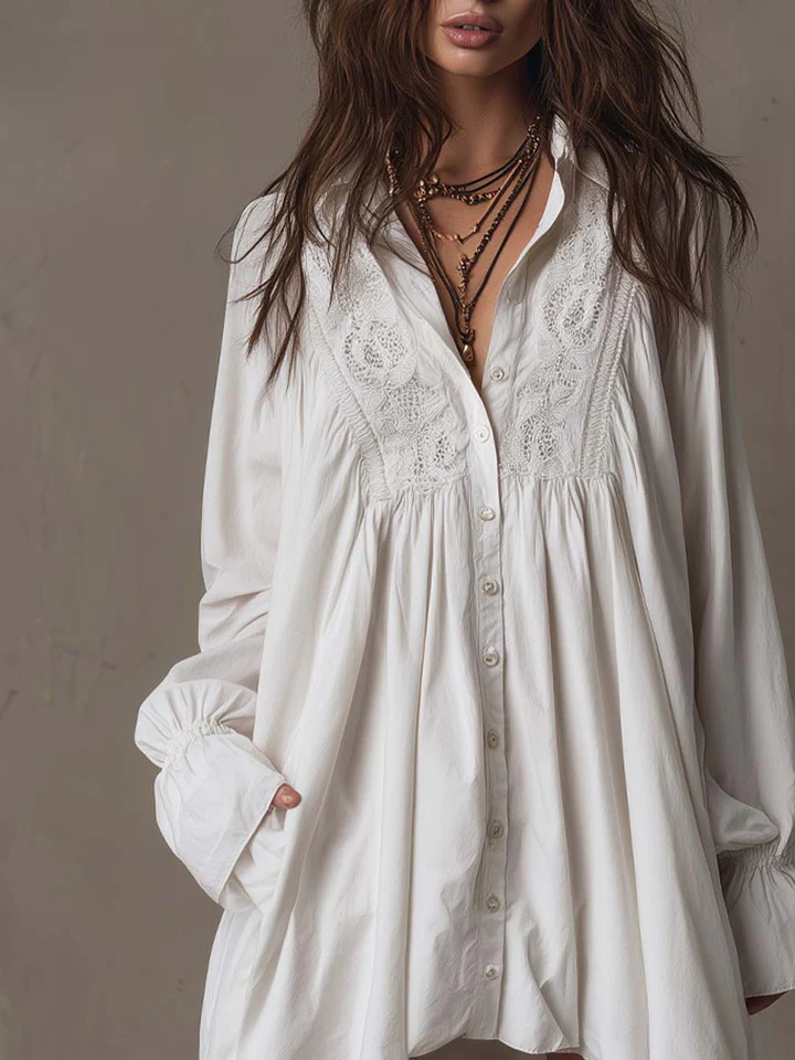 The White Button Loose Mini Dress