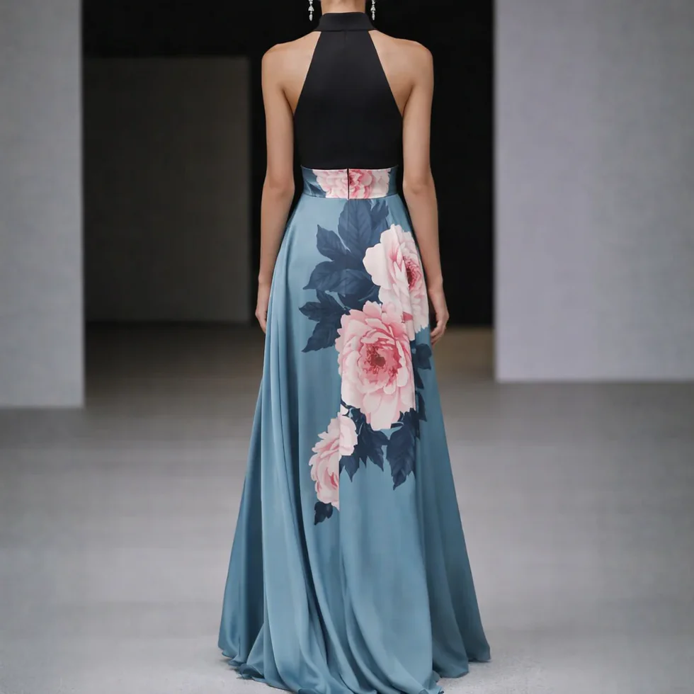 The Halter Patchwork Slit Maxi Dress