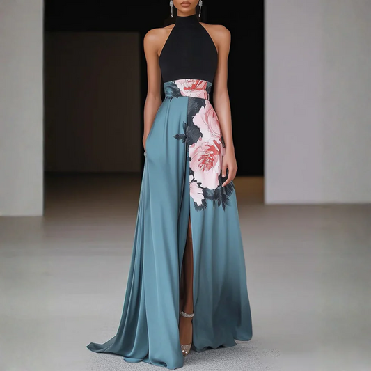 The Halter Patchwork Slit Maxi Dress