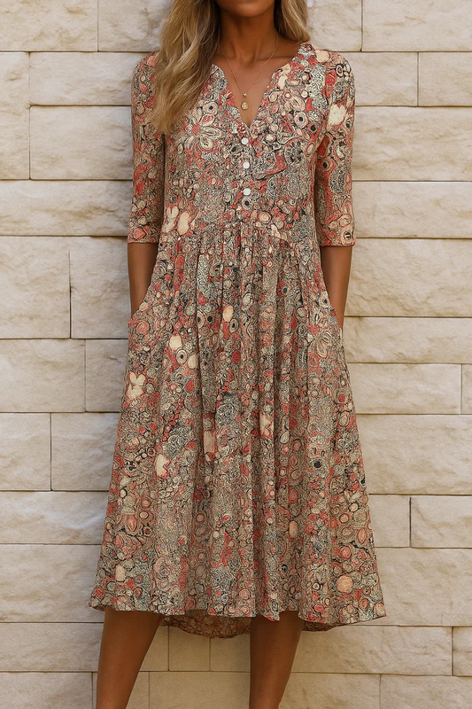 The V-Neck Loose Pocket Midi Dress