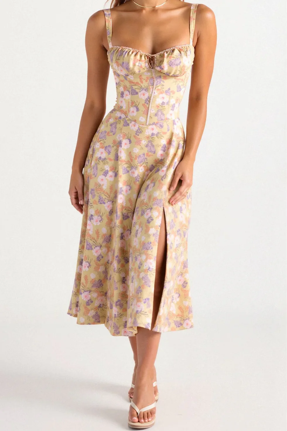 The Floral Corset Slit Midi Dress