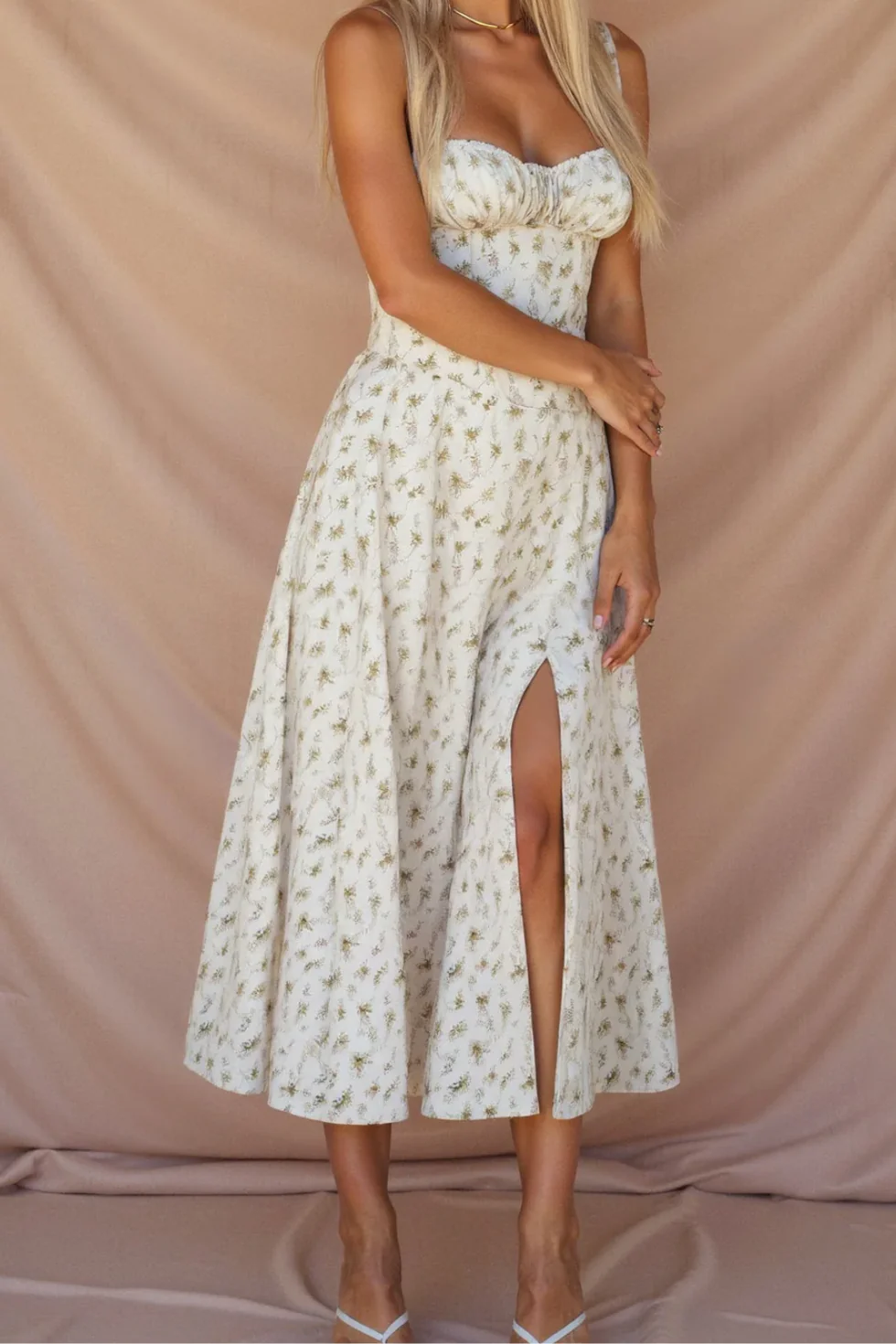 The Floral Corset Slit Midi Dress