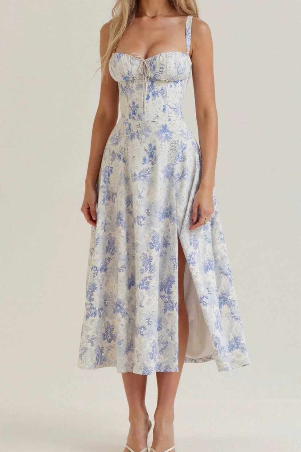 The Floral Corset Slit Midi Dress