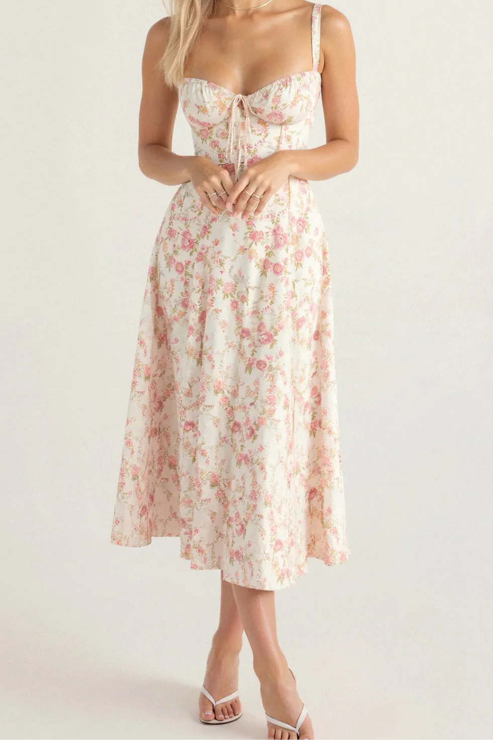 The Floral Corset Slit Midi Dress