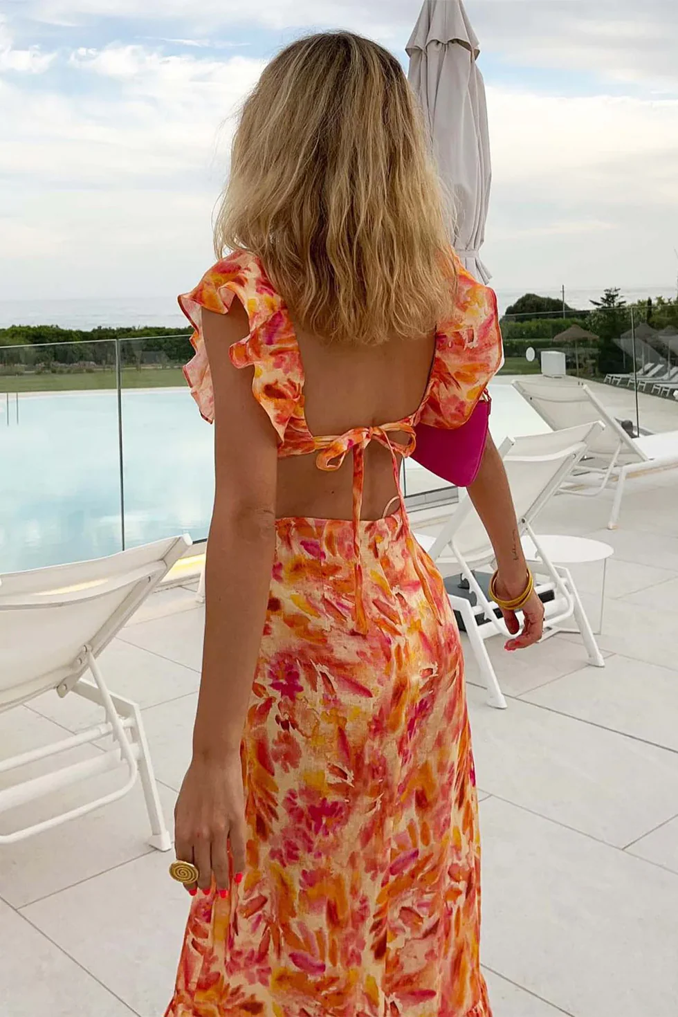 The Floral Orange Ruffle Dress