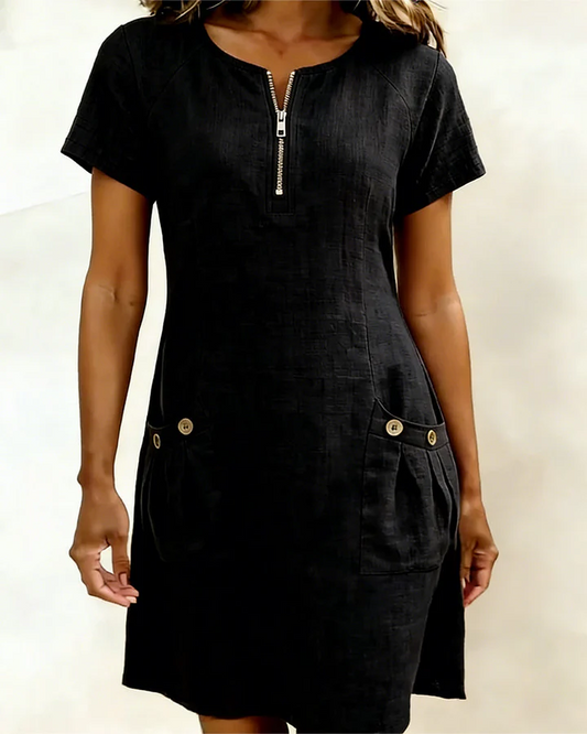 The Zip Neck Pocket Midi Dress