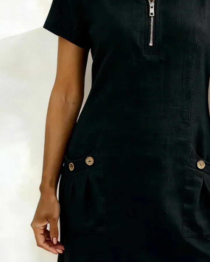 The Zip Neck Pocket Midi Dress