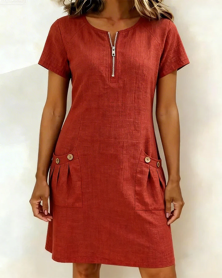 The Zip Neck Pocket Midi Dress
