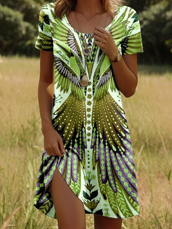 The Abstract Print Loose Mini Dress