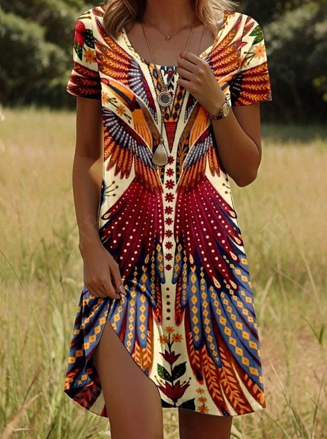 The Abstract Print Loose Mini Dress