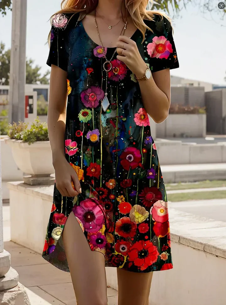 The Abstract Print Loose Mini Dress