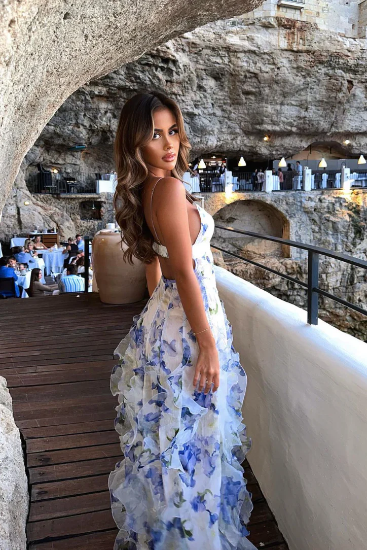 The Floral Blue Ruffle Maxi Dress