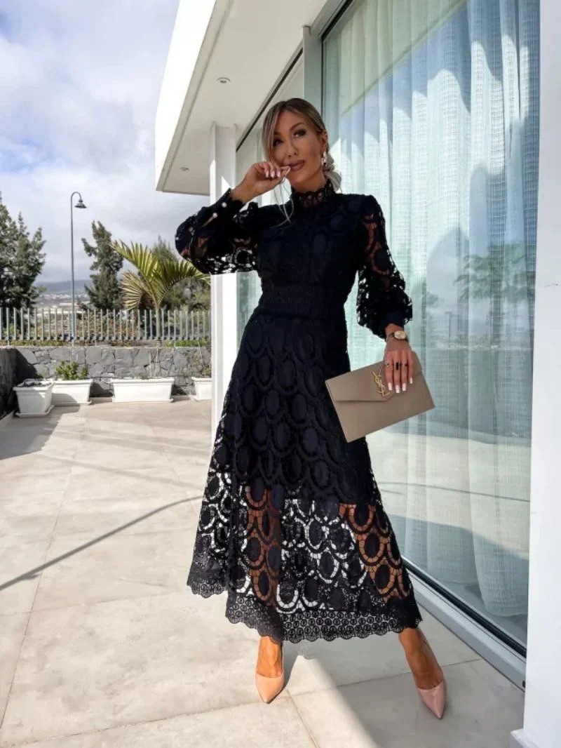 The Lace Long Sleeve Midi Dress