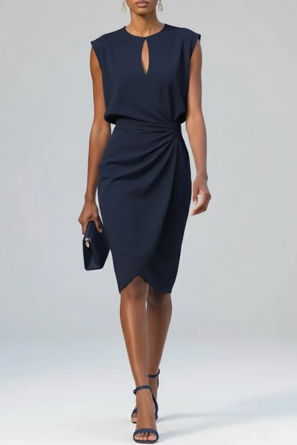 The Ruched Sleeveless Midi Dress