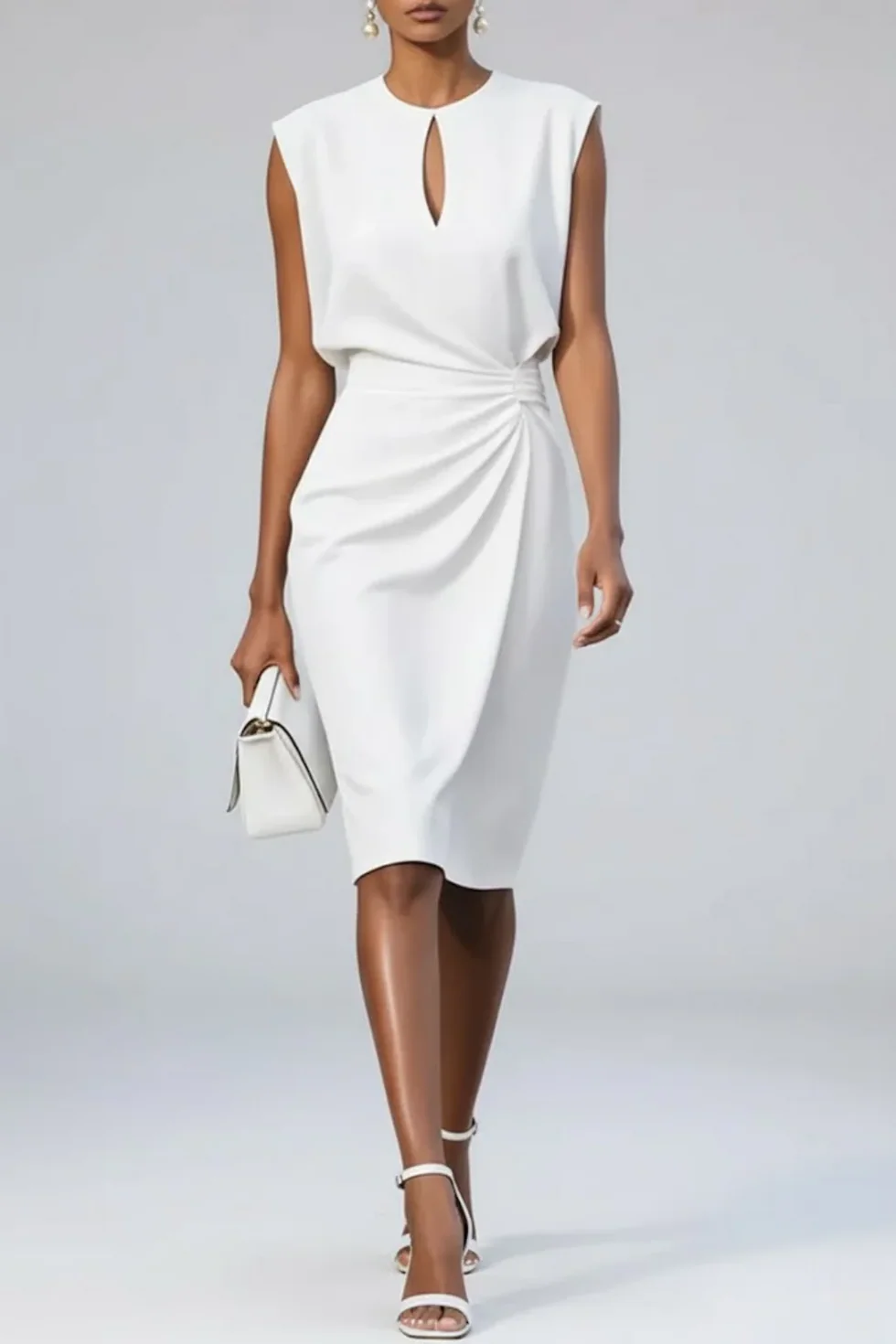 The Ruched Sleeveless Midi Dress