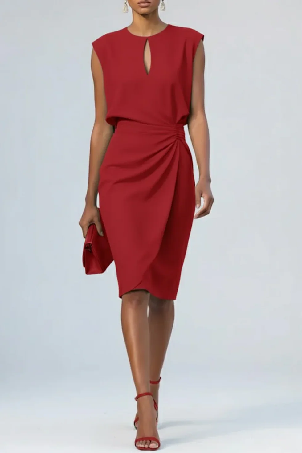 The Ruched Sleeveless Midi Dress