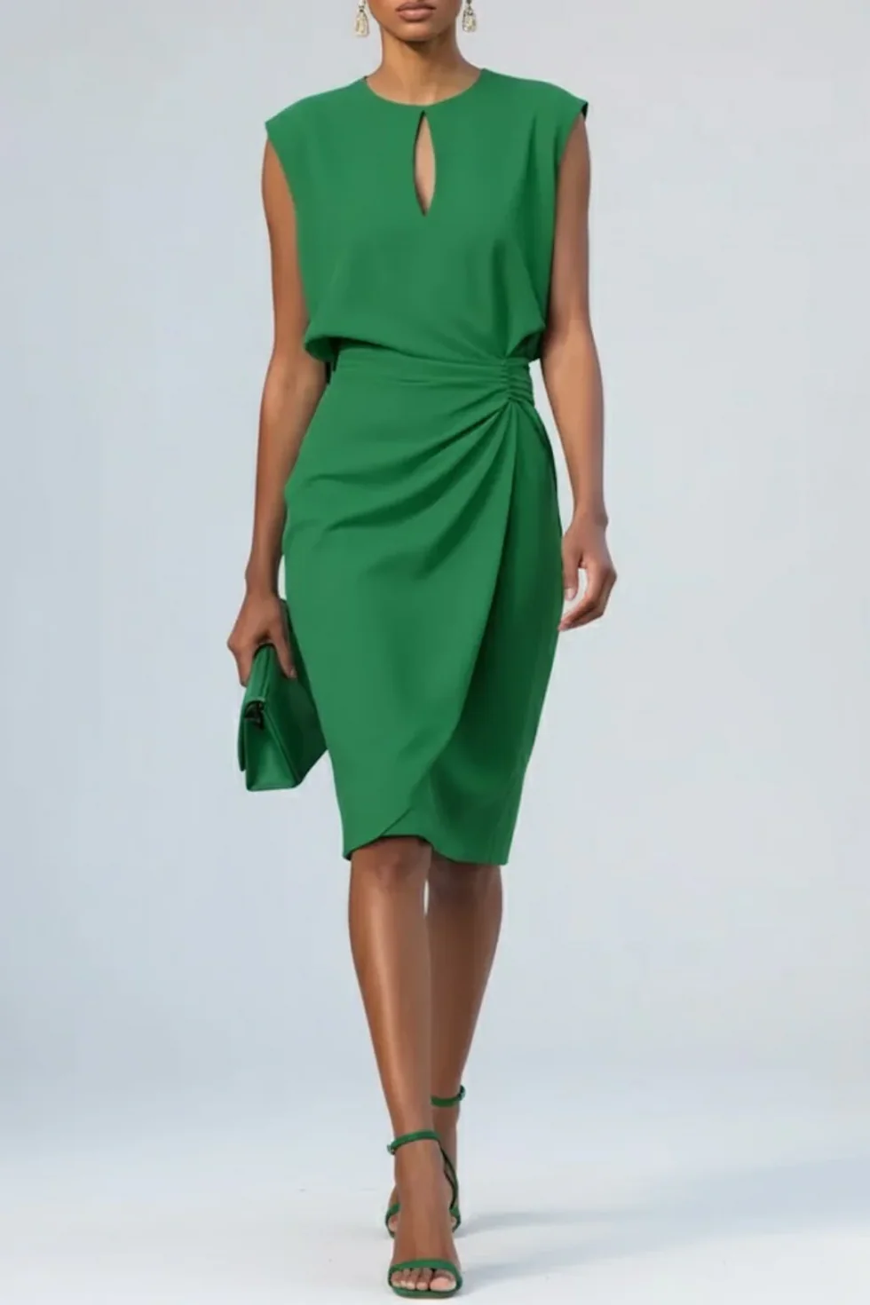 The Ruched Sleeveless Midi Dress