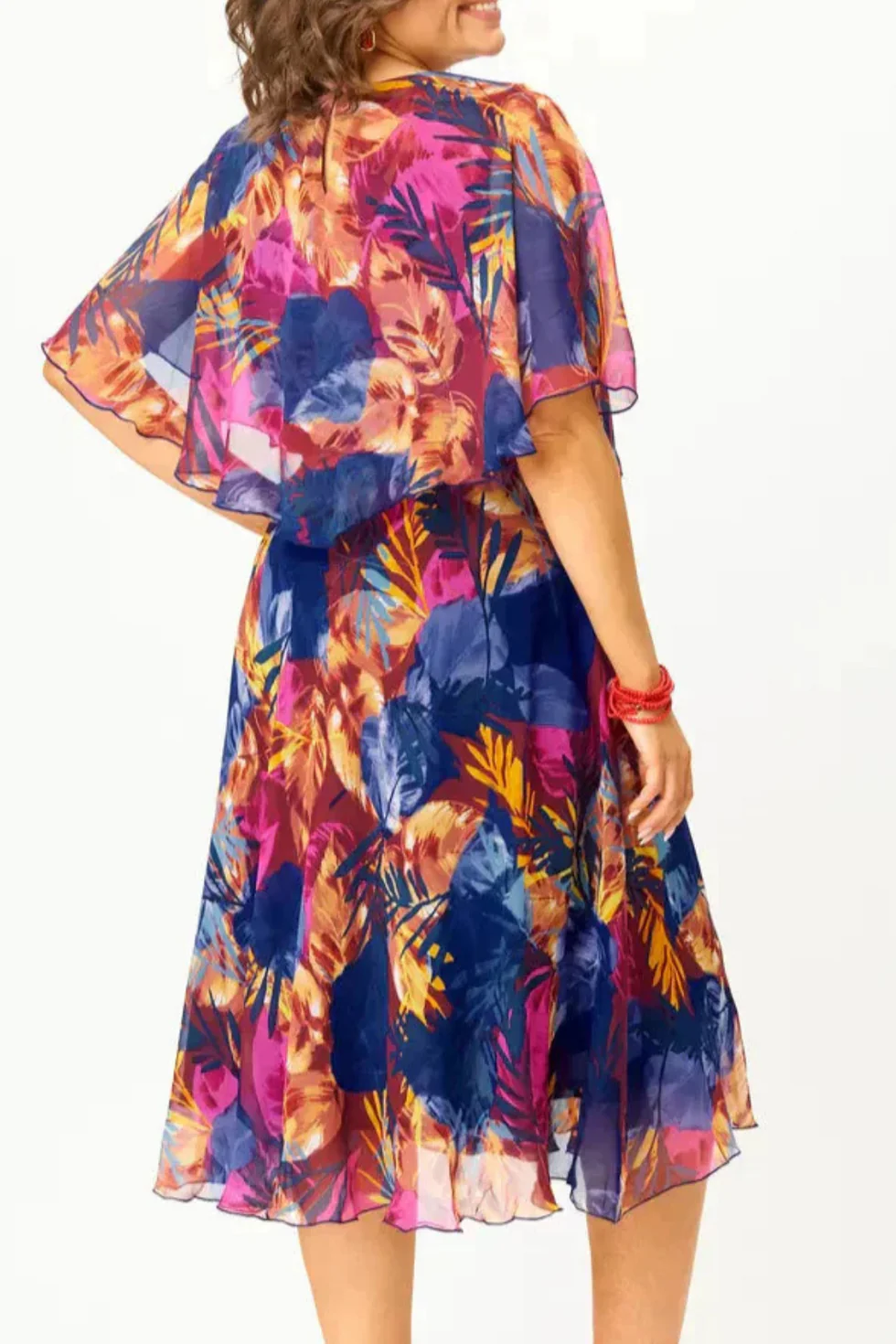 The Printed Ruffle Sleeve Midi Dress