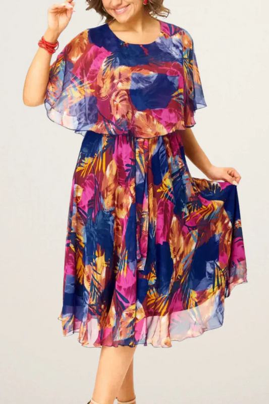 The Printed Ruffle Sleeve Midi Dress