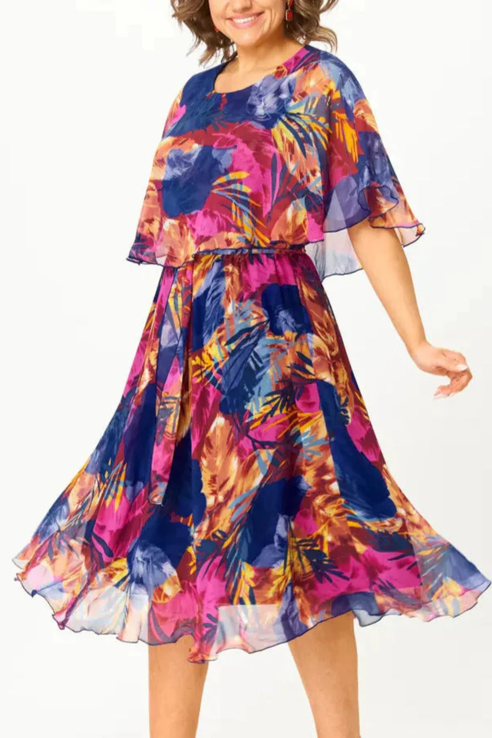 The Printed Ruffle Sleeve Midi Dress