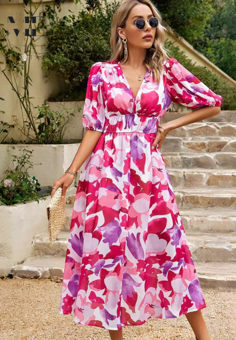 The V-Neck Floral Midi Dress
