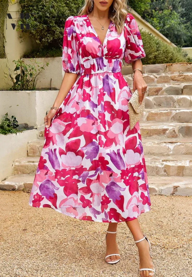 The V-Neck Floral Midi Dress