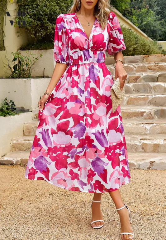 The V-Neck Floral Midi Dress