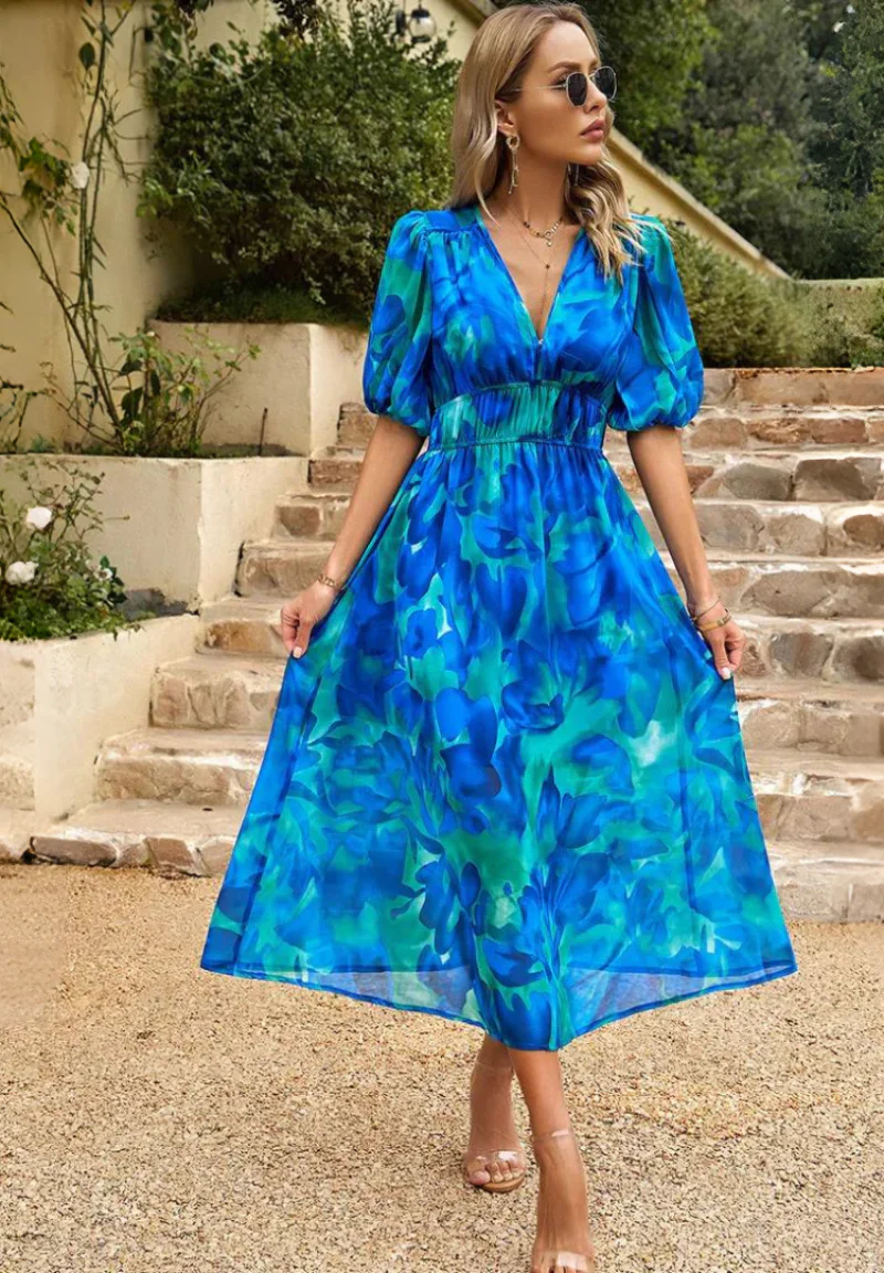The V-Neck Floral Midi Dress