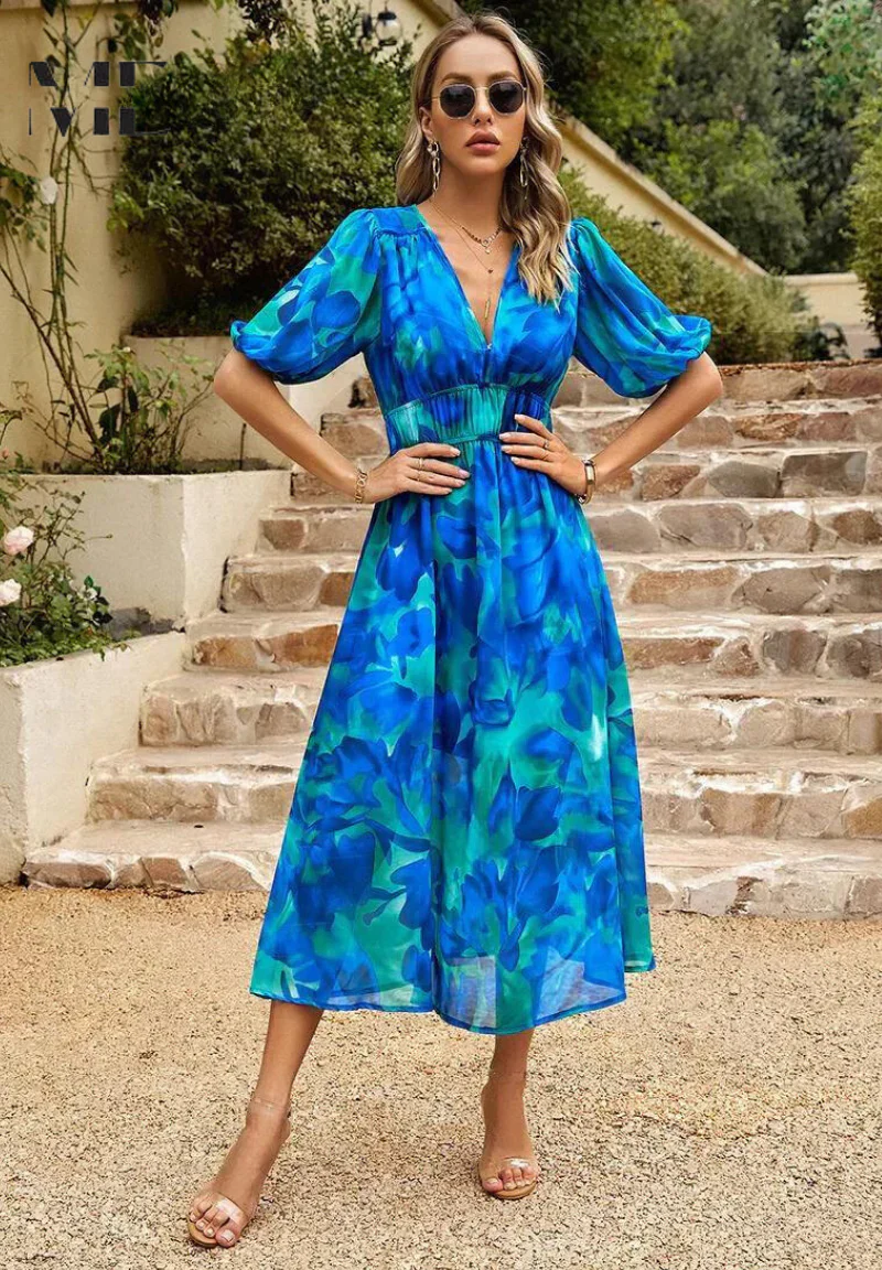 The V-Neck Floral Midi Dress