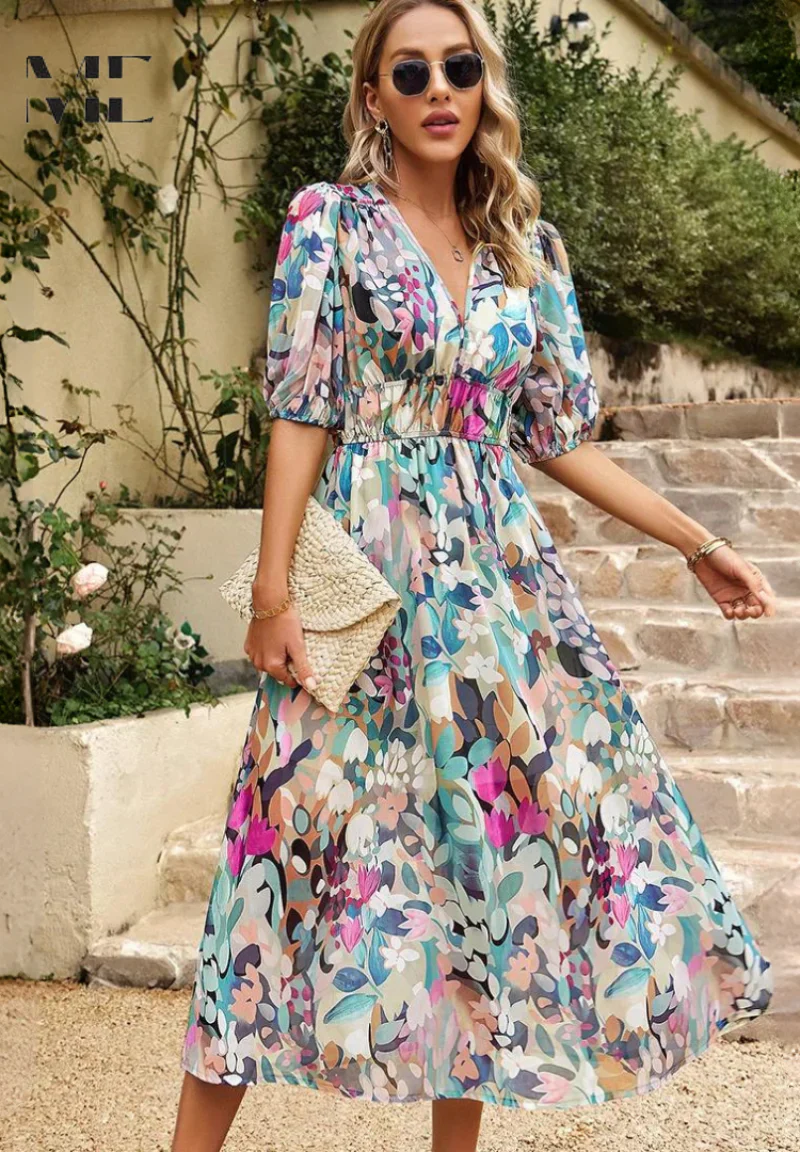 The V-Neck Floral Midi Dress