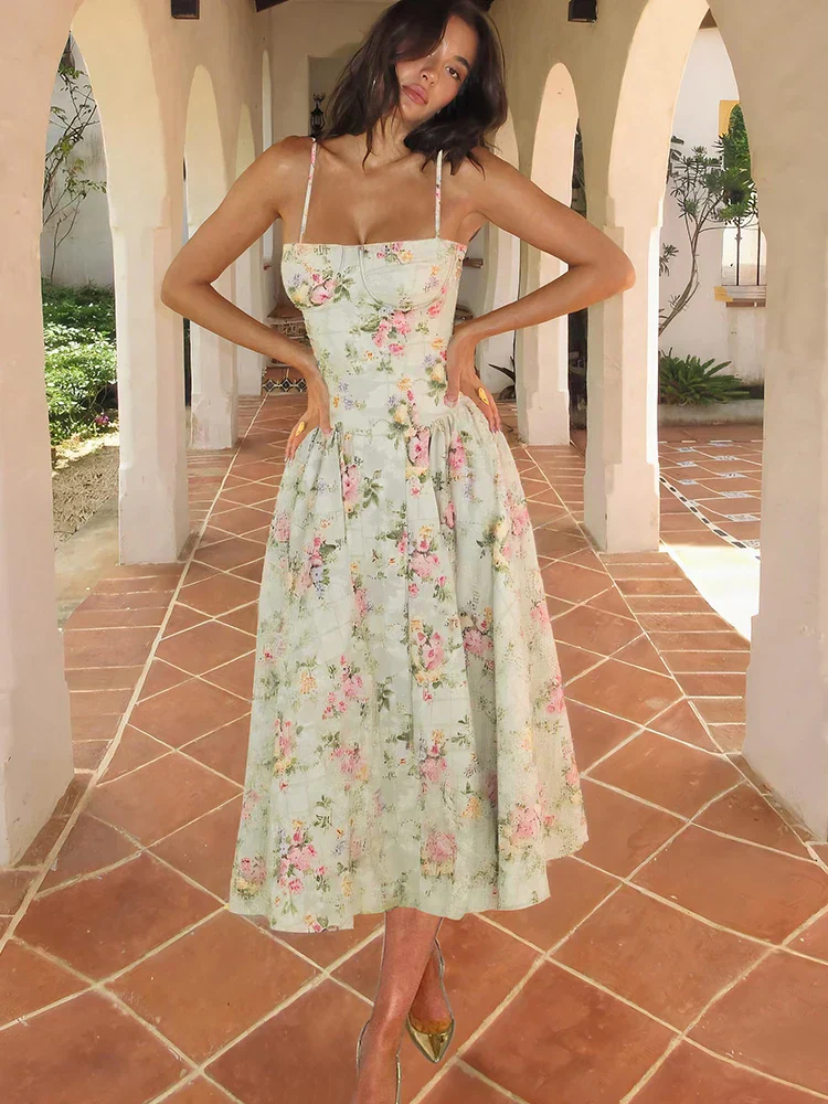 The Square Neck Floral Midi Dress