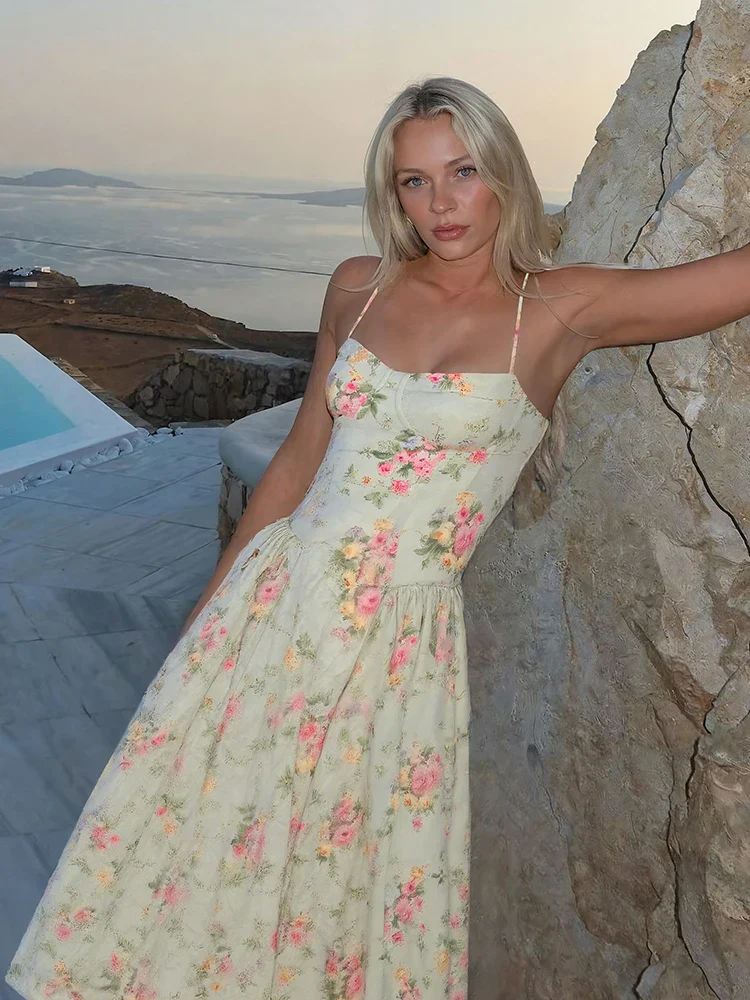 The Square Neck Floral Midi Dress