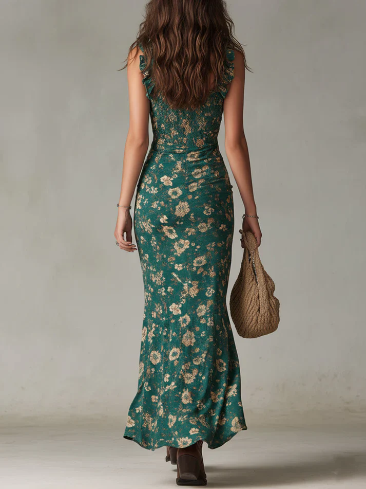 The Printed V-Neck Slit Maxi Dress