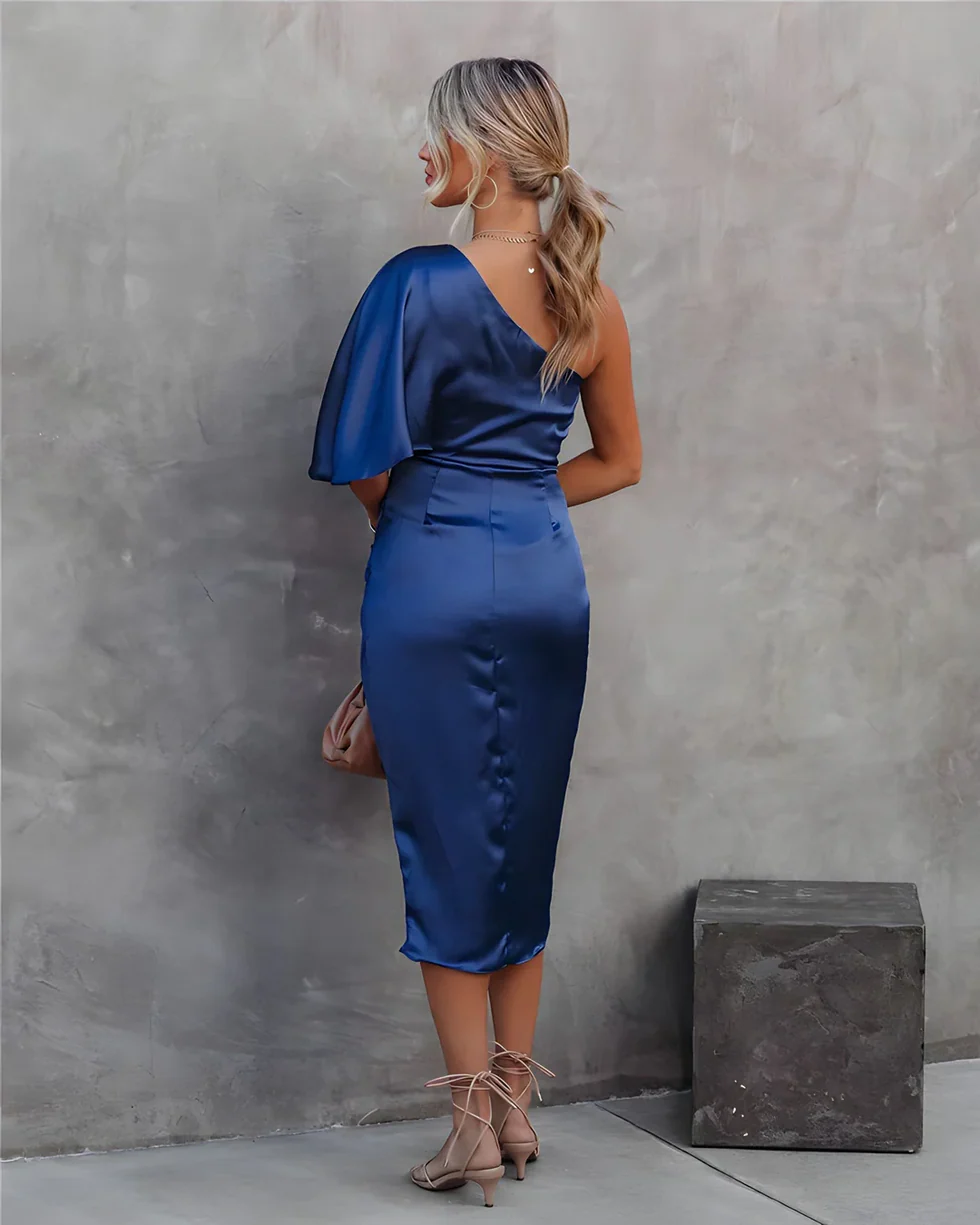 The Satin One Shoulder Midi Dress