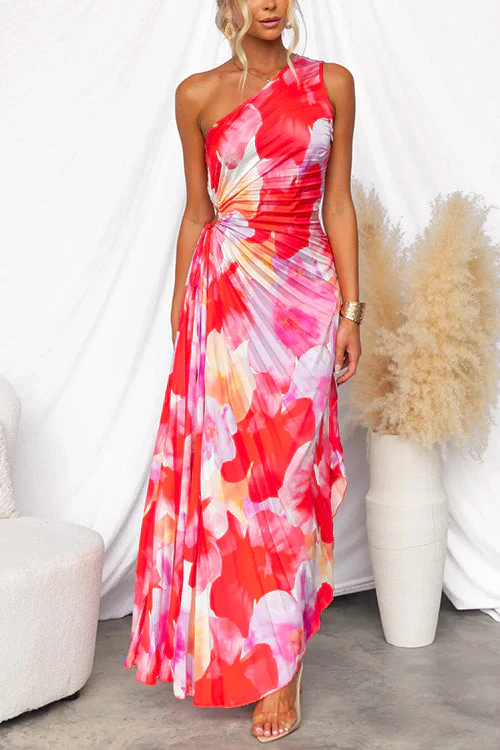 The One Shoulder Draped Long Dress