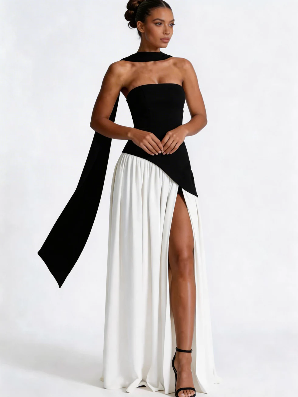 The Strapless Pleated Maxi Slit Dress
