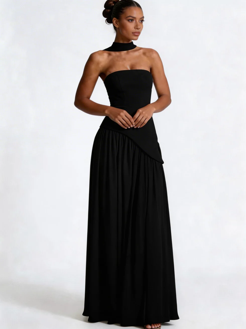 The Strapless Pleated Maxi Slit Dress